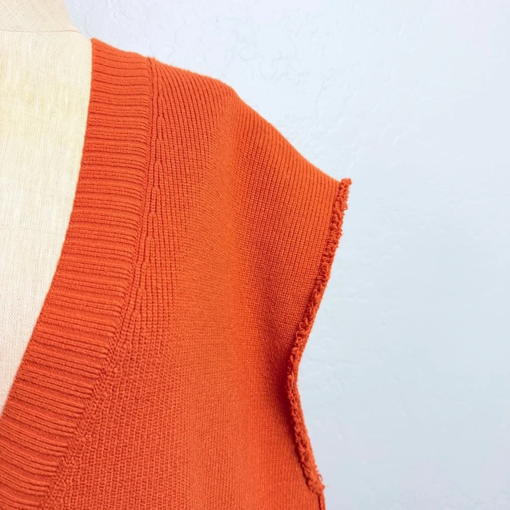 Free‎ People Orange Oversized Cardigan Sweater Vest Ribbed Knit Button Front M